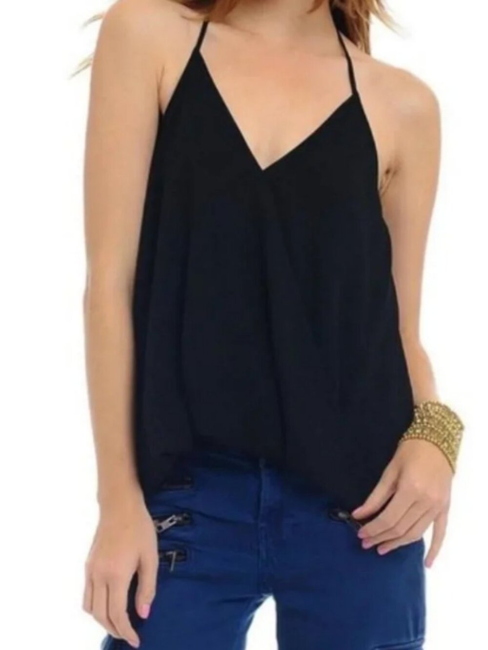 Naked Zebra Black Crossover Halter Wrap Top Size Medium Women's Blouse